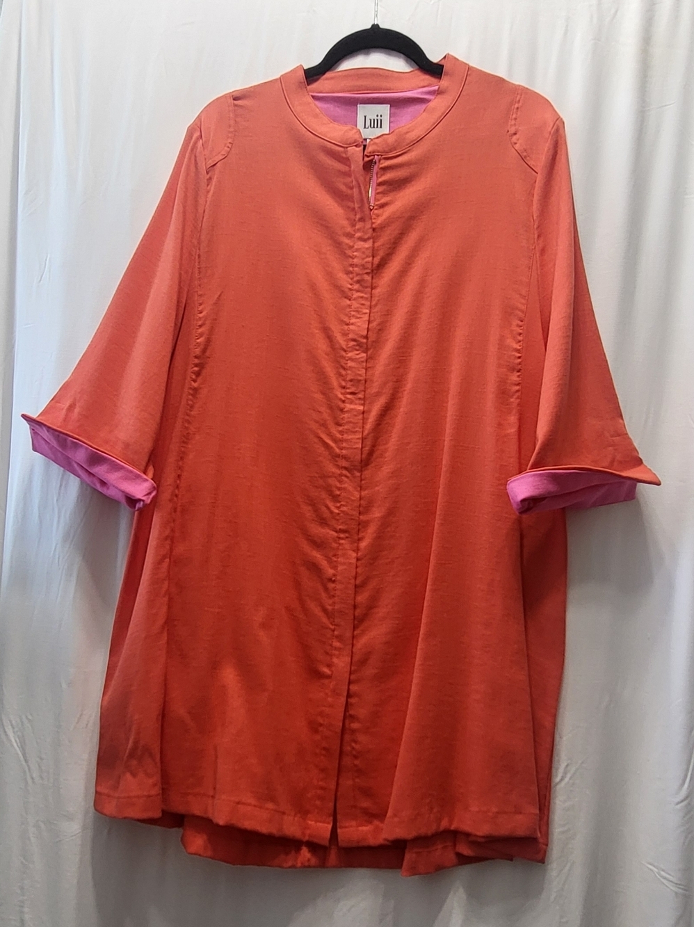 Luii Coral Trench Coat with Pink Sleeve Accents
